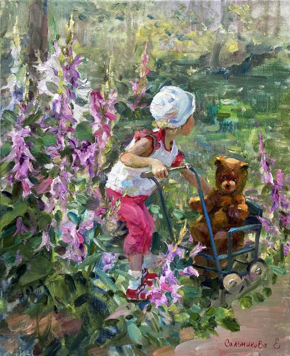 Elena Salnikova (1970) - Fillette au Jardin