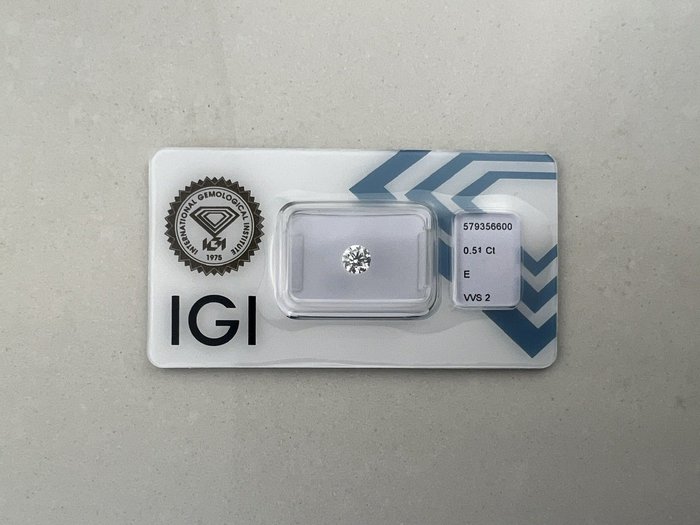 1 pcs Diamant  (Natur)  - 0.51 ct - Rund - E - VVS2 - International Gemological Institute (IGI)