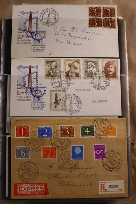 Holland 1951/1962 - Samling af omslag, breve, post(værdi)forsendelser mv i 2 Importa ringbind