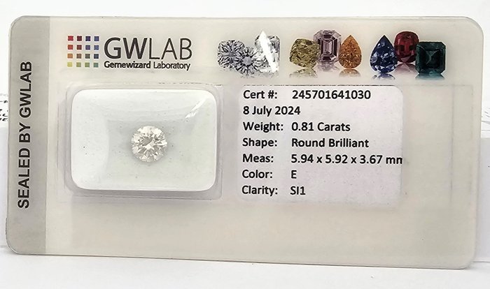 1 pcs Diamant  (Natur)  - 0.81 ct - Rund - E - SI1 - Gemewizard Gemological Laboratory (GWLab)