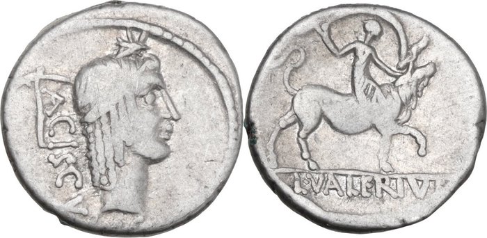 Romerska republiken L Valerius Acisculus 45 BC Denarius