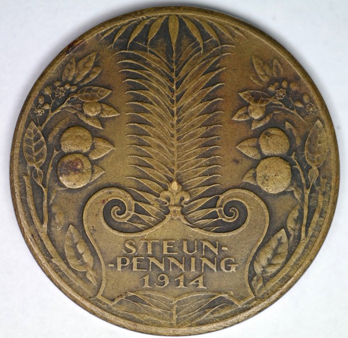 Holland. Wilhelmina (1890-1948). Historical Medal (1914) Steunpenning voor Belgische vluchtelingen door J.C Wienecke  (Ingen mindstepris)