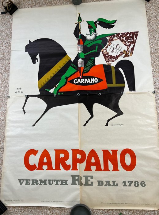 Armando Testa - Poster Pubblicitario- VERMOUTH CARPANO CAVAL AD BRUNS - 1950‹erne