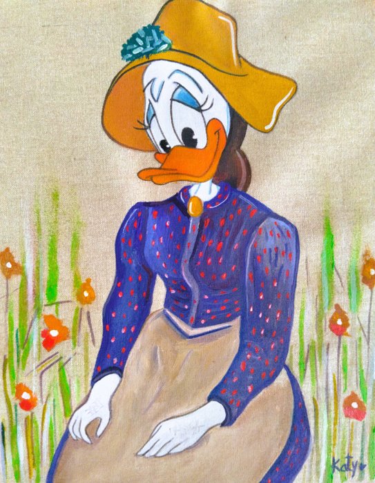 Caterina Lemma (Katy) Original colour drawing - "Van Gogh  Ducks" - "Peasant Daisy Duck in a wheat context" - 2024