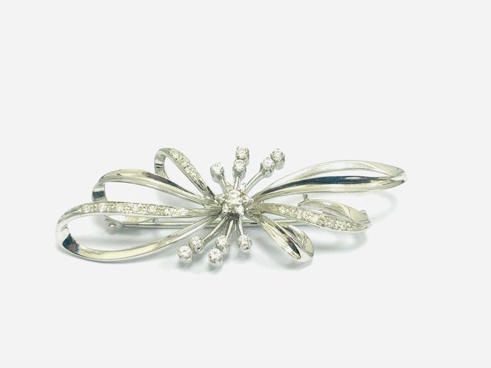 Broche - 18 kraat Hvidguld -  1.05ct. tw. Diamant (Natur)  - Fremstillet i Italien