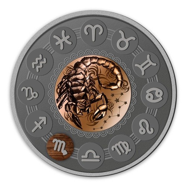 Niue. 1 Dollar 2019 Scorpio - Zodiac Signs - Antique Finish, 1 Oz (.999)  (Ingen mindstepris)