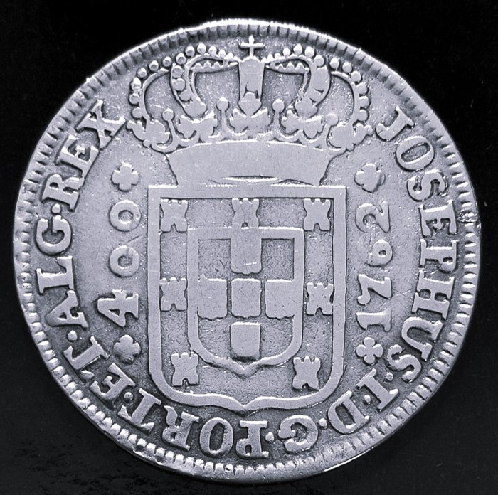 Portugal D José I (1750-1777) Cruzado Novo (480 Reis) - 1762 - JOSEPHUS - Coroa com Pedúnculos Altos - Muito Rara