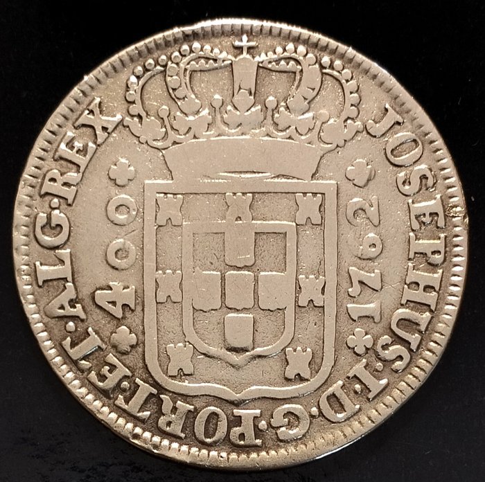 Portugal D José I (1750-1777) Cruzado Novo (480 Reis) - 1762 - JOSEPHUS - Coroa com Pedúnculos Altos - Muito Rara