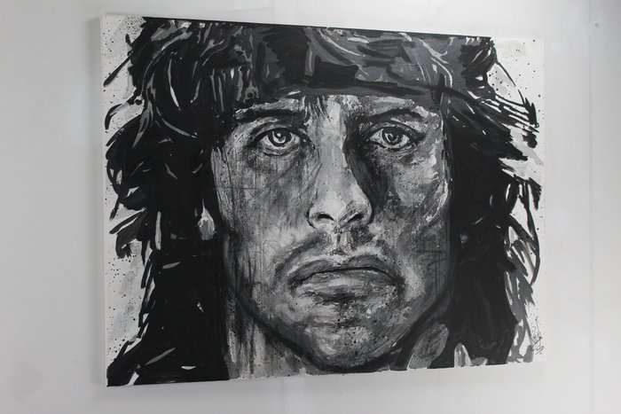 John Rambo - Sylvester Stallone - Handpainted and signed painting by artist Vincent Mink.