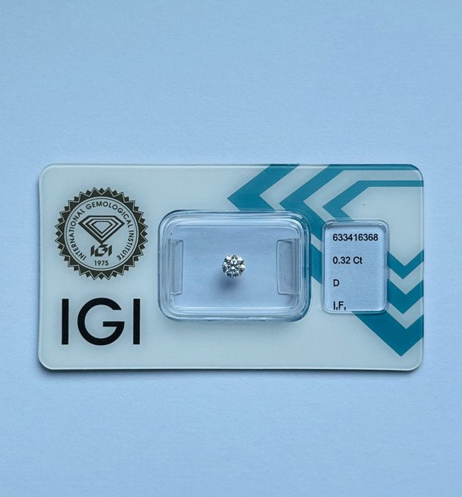 1 pcs Diamant  (Natur)  - 0.32 ct - Rund - D (farveløs) - IF - International Gemological Institute (IGI) - Ex Ex Ex