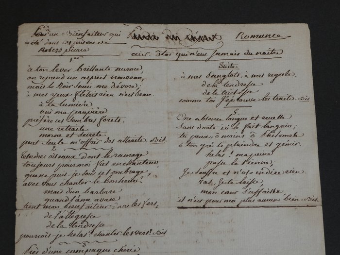 Révolution française, La terreur - Manuscrit autographe "à un bienfaiteur qui a été dans les prisons de Robespierre" - 1795