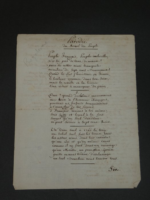 Révolution française, La terreur - Manuscrit autographe "à un bienfaiteur qui a été dans les prisons de Robespierre" - 1795