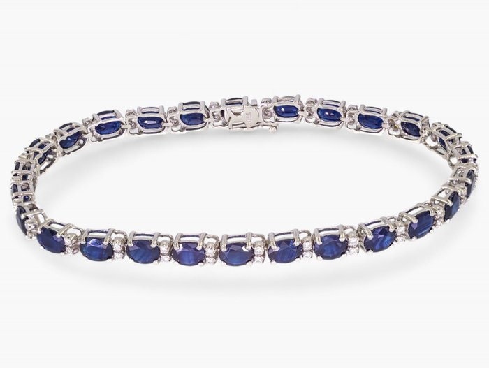 Ingen mindstepris - Armbånd - 18 kraat Hvidguld, IGI Antwerpen certificeret - 0,30 ct diamanter - 11,50 ct safir -  11.80ct. tw. Diamant (Natur) - Safir