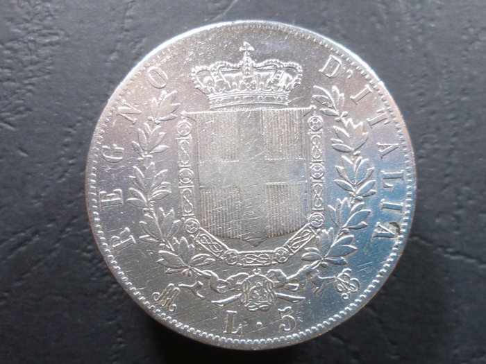 Kongeriget Italien. Vittorio Emanuele II. 5 Lire (3 monete) 1869 Milano - 1874 Milano - 1877 Roma  (Ingen mindstepris)