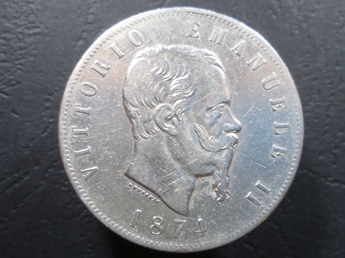 Kongeriget Italien. Vittorio Emanuele II. 5 Lire (3 monete) 1869 Milano - 1874 Milano - 1877 Roma  (Ingen mindstepris)