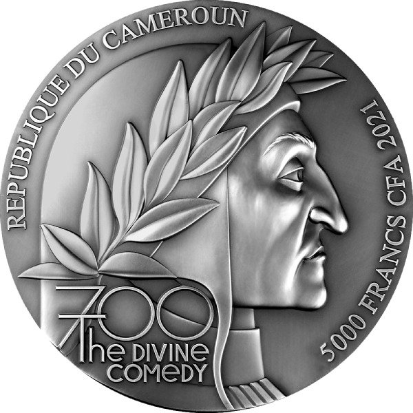 Cameroun. 5000 Francs 2021 The Divine Comedy - Paradiso Dante Alighieri 700th Anniversary, 5 Oz (.999)