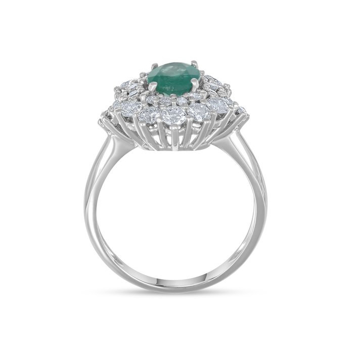 Ring - 18 kraat Hvidguld -  220ct tw Smaragd - Diamant