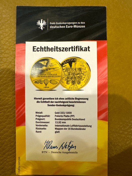 1 gram - Guld - Internationale Luftfahrtausstellung mit COA  (Ingen mindstepris)