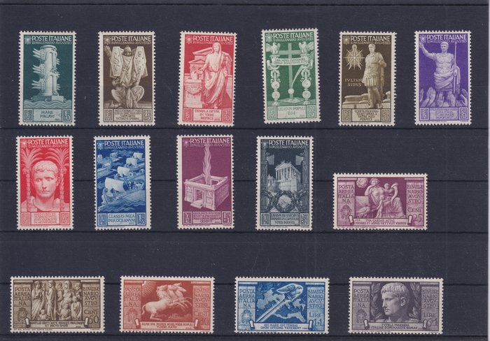 Italien Kongerige 1937 - Komplet sæt af 15 værdier med Airmail To tusind år efter fødslen af Augustus MNH - Sassone S90 (416-25) (A106-10)