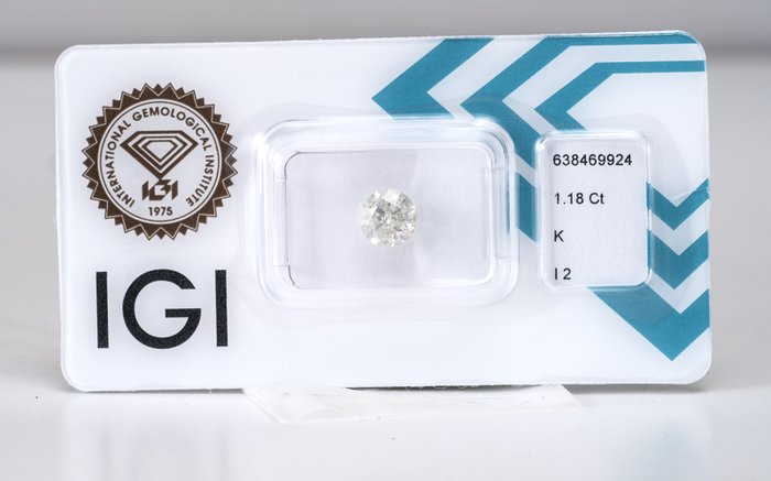 1 pcs Diamant  (Natur)  - 118 ct - Rund - K - I2 - International Gemological Institute (IGI)