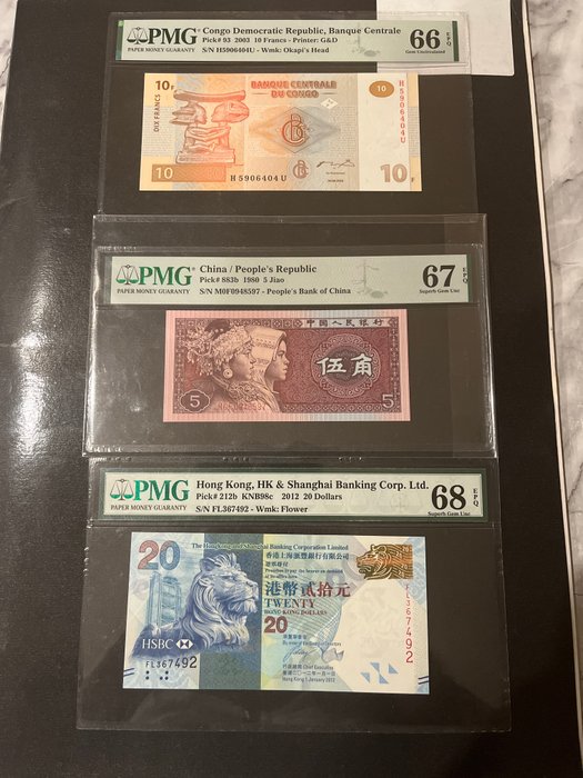 Verden. - 3 banknotes - all graded - various dates  (Ingen mindstepris)