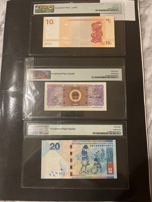 Verden. - 3 banknotes - all graded - various dates  (Ingen mindstepris)