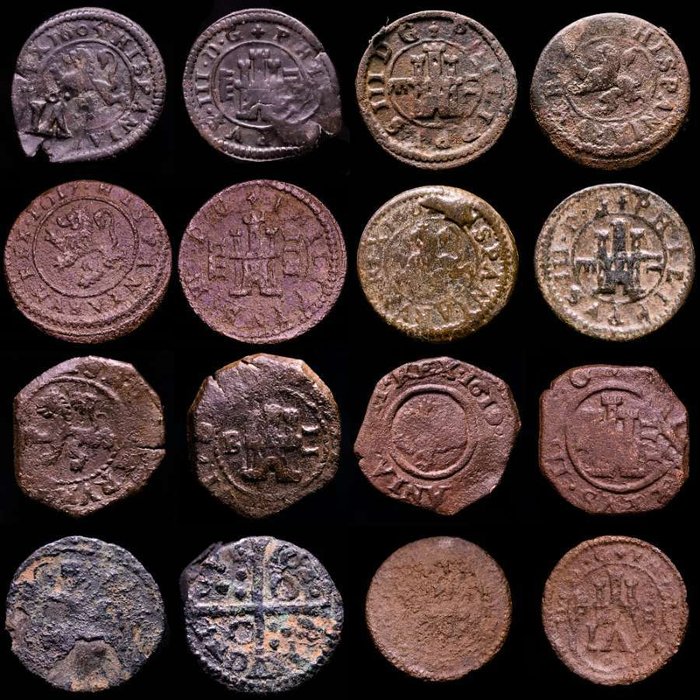 Spanien Felipe III (1598-1621) group comprising eight coins España - Dinastía de los Austrias Felipe III (1598-1621)   Lote de ocho (8) monedas de bronce  (Ingen mindstepris)