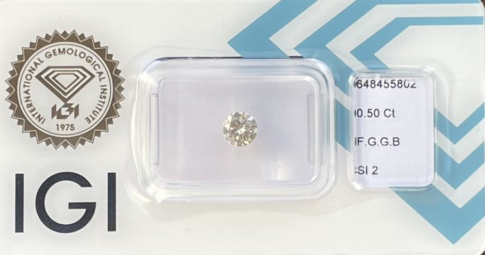 Ingen mindstepris - 1 pcs Diamant  (Naturfarvet)  - 0.50 ct - Rund - Fancy Grå, Grønlig Brun - SI2 - International Gemological Institute (IGI) - Fancy .G.G.B