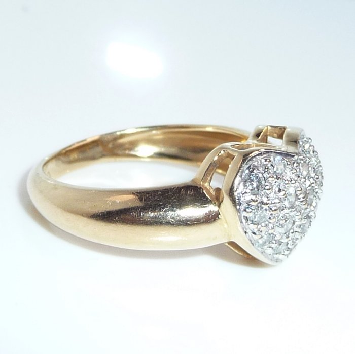 Ring - 18 kraat Gulguld, Hvidguld -  0.38ct. tw. Diamant (Natur)  - Størrelse 54,5 udskifteligt hjerte