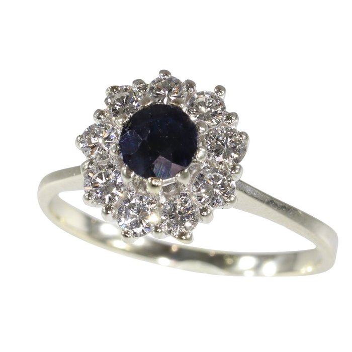 Ingen mindstepris - Ring - 18 kraat Hvidguld -  0.48ct. tw. Safir - Diamant - Årgang