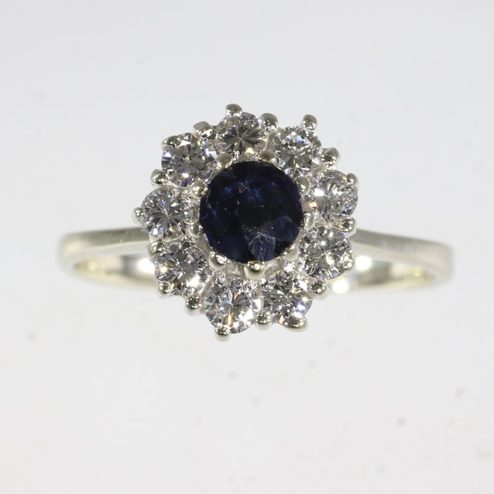 Ingen mindstepris - Ring - 18 kraat Hvidguld -  0.48ct. tw. Safir - Diamant - Årgang