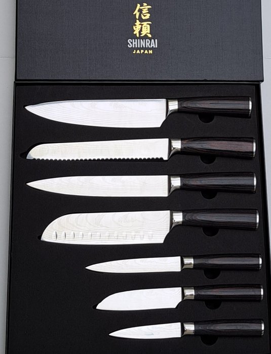 Shinrai Japan - 7 Piece professional knives set - Stainless Steel - Køkkenkniv - Rustfrit stål - Japan