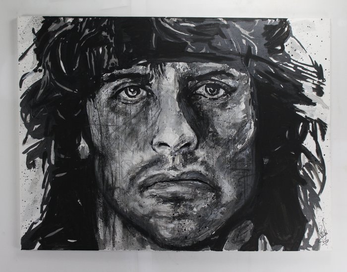 John Rambo - Sylvester Stallone - Handpainted and signed painting by artist Vincent Mink.