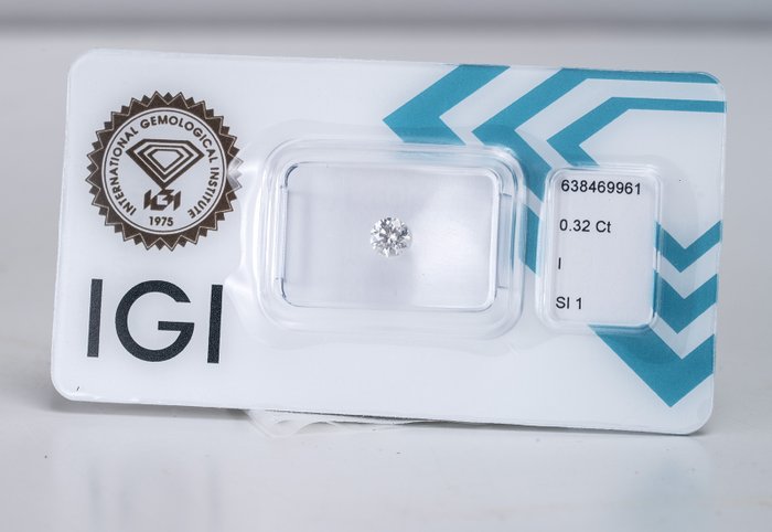 1 pcs Diamant  (Natur)  - 0.32 ct - Rund - I - SI1 - International Gemological Institute (IGI) - Ideelt fremragende snit