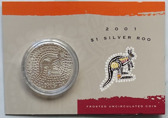 Australien. 1 Dollar 2001 Kangaroo - In coincard, 1 Oz (.999) - Frosted design  (Ingen mindstepris)