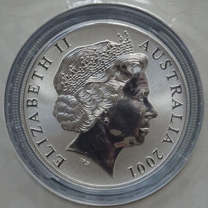 Australien. 1 Dollar 2001 Kangaroo - In coincard, 1 Oz (.999) - Frosted design  (Ingen mindstepris)