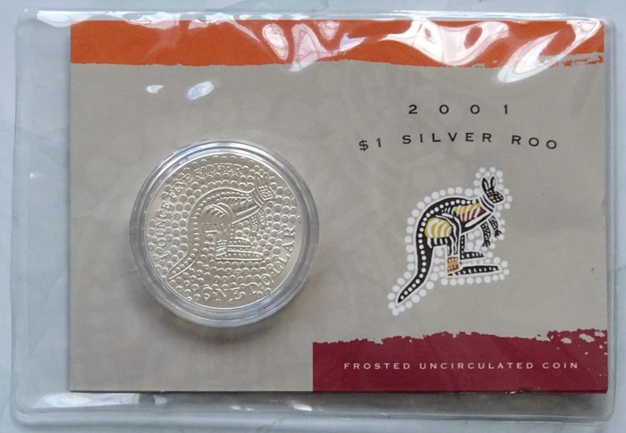 Australien. 1 Dollar 2001 Kangaroo - In coincard, 1 Oz (.999) - Frosted design  (Ingen mindstepris)