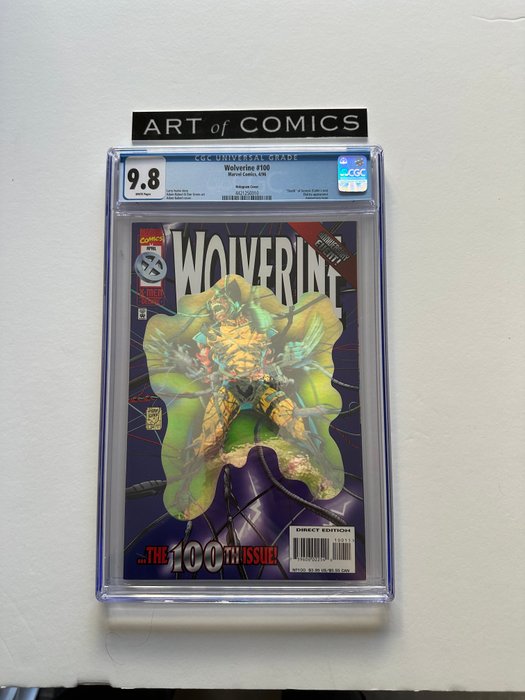 Wolverine #100 - Death Of Genesis - Elektra Appearance - Anniversary Issue - Hologram Cover - CGC Graded 9.8 - Extremely High Grade!! - White Pages!! - 1 Graded comic - Første udgave - 1996