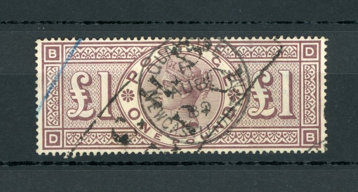 Storbritannien 1884 - 1 valg globus vandmærke Victoria 1 pund brun-lilla - Yvert n°90