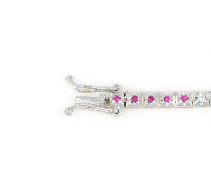 Ingen mindstepris - Armbånd - 18 kraat Hvidguld -  1.34ct. tw. Rubin - Diamant