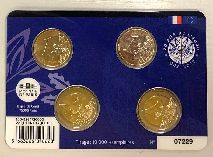 Frankrig Set 1 Euro / 2 Euro 2021/2022 "Quadriptyque"  (Ingen mindstepris)