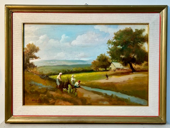 Pietro Giacobbi (XX) - Paesaggio con figure - NO RESERVE