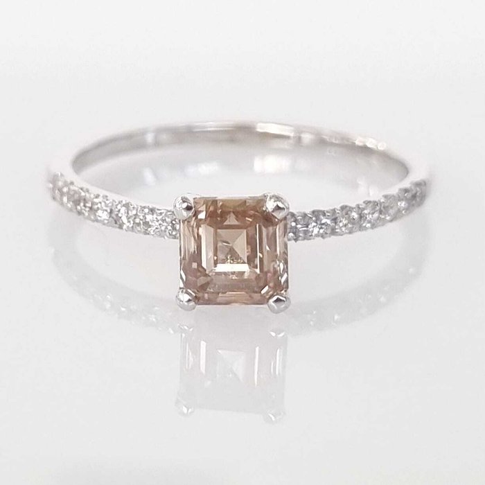 Forlovelsesring - 14 karat Hvidguld -  0.89ct. tw. Brun Diamant (Naturfarvet)