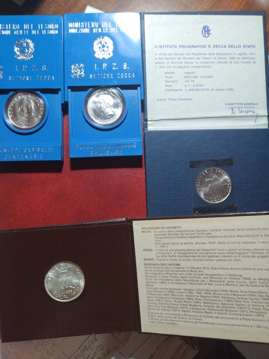 Italien, San Marino. Lotto 4 argenti (500/1000 Lire) 1975/1982  (Ingen mindstepris)