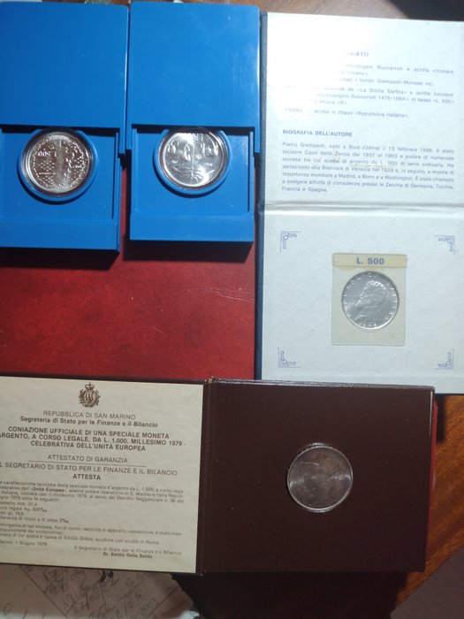 Italien, San Marino. Lotto 4 argenti (500/1000 Lire) 1975/1982  (Ingen mindstepris)