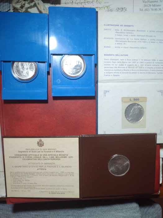 Italien, San Marino. Lotto 4 argenti (500/1000 Lire) 1975/1982  (Ingen mindstepris)