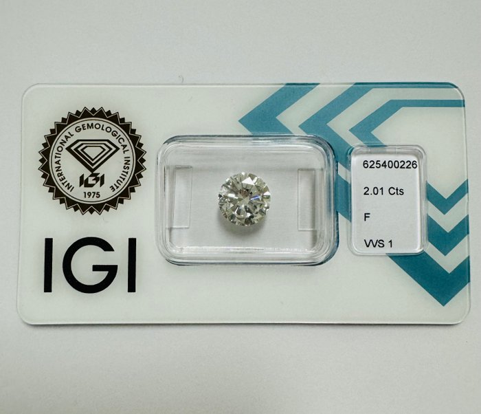 1 pcs Diamant  (Natur)  - 2.01 ct - Rund - F - VVS1 - International Gemological Institute (IGI) - *VG EX*