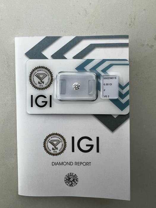 1 pcs Diamant  (Natur)  - 050 ct - Rund - F - VS2 - International Gemological Institute (IGI)