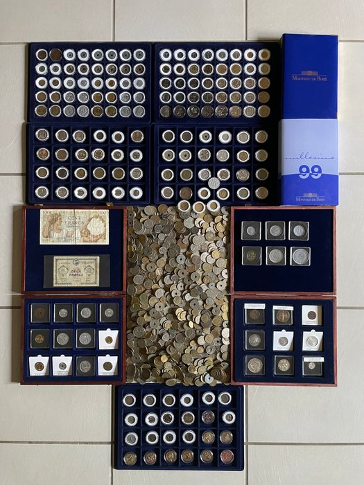 Frankrig Lot de 7 kgs et 188 monnaies en capsules françaises coffret et billets 1711-1999  (Ingen mindstepris)