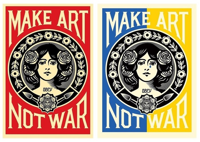 Shepard Fairey (OBEY) (1970) - OBEY Make Art Not War + Ukraine Bonus + Marianne Sticker Set